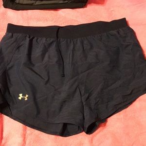 Under Armour loose fit athletic shorts, navy blue, size Large.